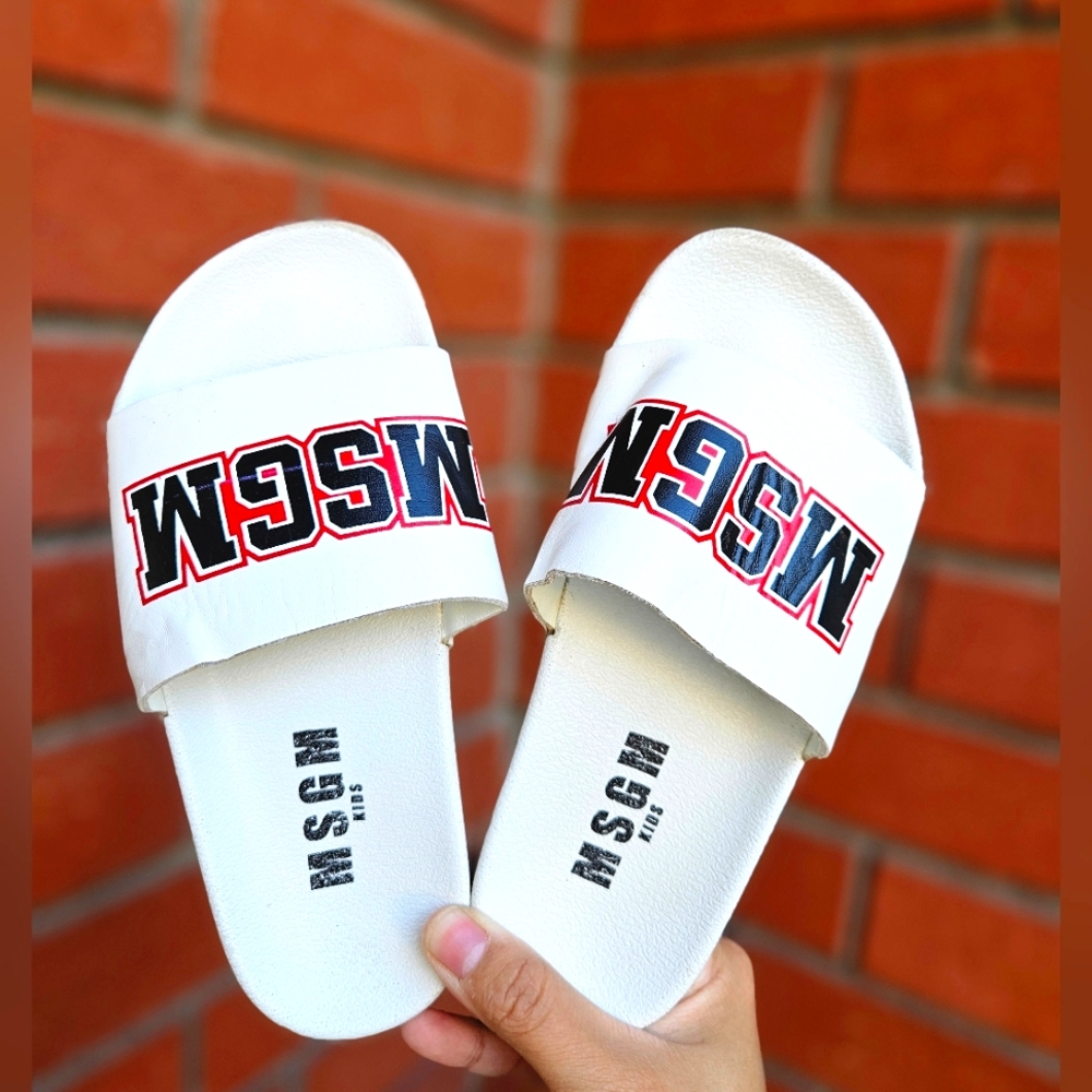 MSGM Kids' Logo-print Slides In White Unisex